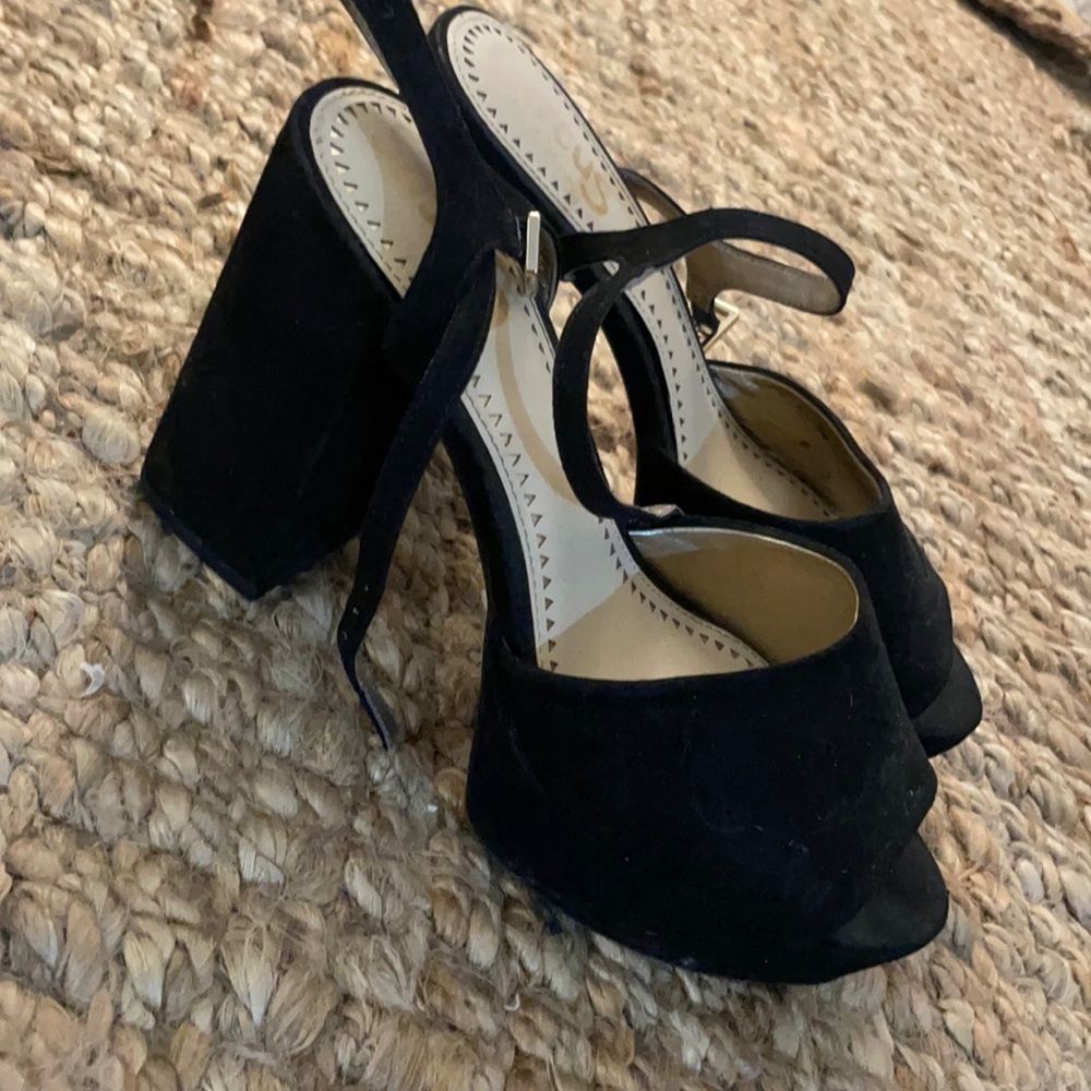 Black chunky heels with straps